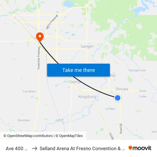 Ave 400 & Rd 74 to Selland Arena At Fresno Convention & Entertainment Center map