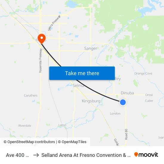 Ave 400 & Rd 74 to Selland Arena At Fresno Convention & Entertainment Center map