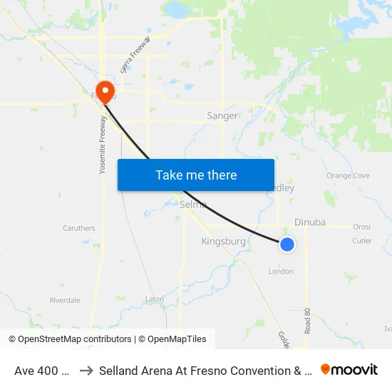 Ave 400 & Rd 64 to Selland Arena At Fresno Convention & Entertainment Center map