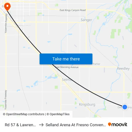 Rd 57 & Lawrence - Delft Colony to Selland Arena At Fresno Convention & Entertainment Center map