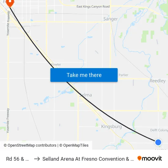 Rd 56 & Ave 384 to Selland Arena At Fresno Convention & Entertainment Center map