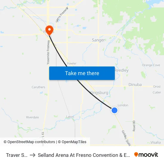 Traver School to Selland Arena At Fresno Convention & Entertainment Center map