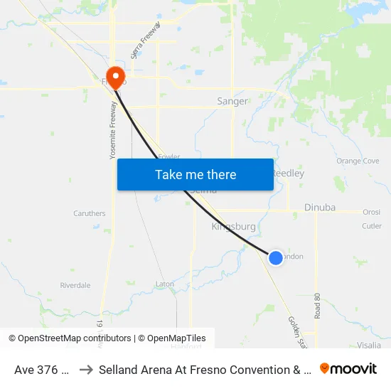 Ave 376 & Rd 44 to Selland Arena At Fresno Convention & Entertainment Center map