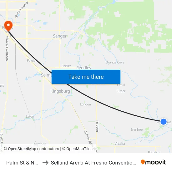 Palm St & Naranjo Blvd to Selland Arena At Fresno Convention & Entertainment Center map