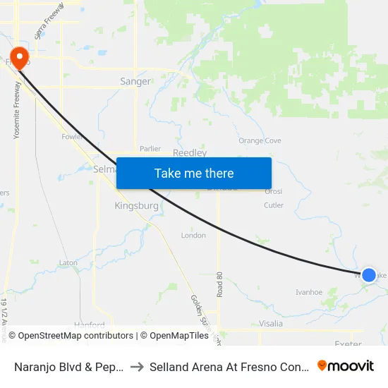 Naranjo Blvd & Pepper St - Dollar General to Selland Arena At Fresno Convention & Entertainment Center map