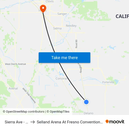 Sierra Ave - Autozone to Selland Arena At Fresno Convention & Entertainment Center map
