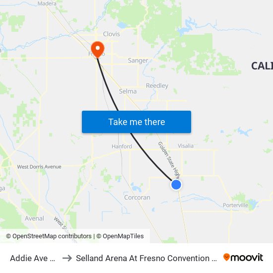 Addie Ave & Casa St to Selland Arena At Fresno Convention & Entertainment Center map