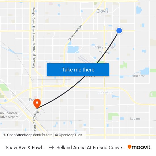 Shaw Ave & Fowler Ave Westbound to Selland Arena At Fresno Convention & Entertainment Center map