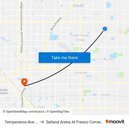 Temperance Ave & Gettysburg Ave to Selland Arena At Fresno Convention & Entertainment Center map