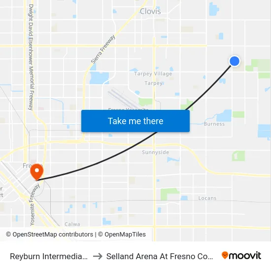 Reyburn Intermediate School (Donner Ave) to Selland Arena At Fresno Convention & Entertainment Center map