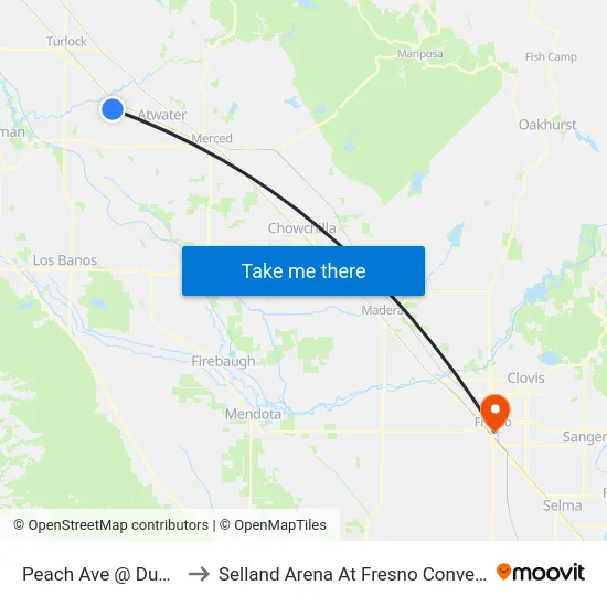 Peach Ave @ Duke Dr (Westbound) to Selland Arena At Fresno Convention & Entertainment Center map