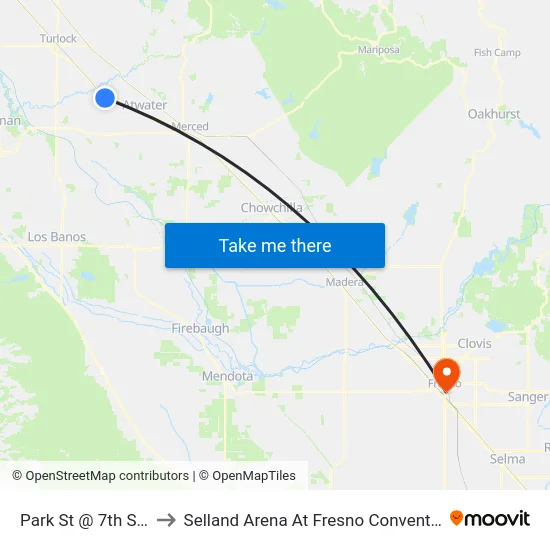 Park St @ 7th St (Westbound) to Selland Arena At Fresno Convention & Entertainment Center map