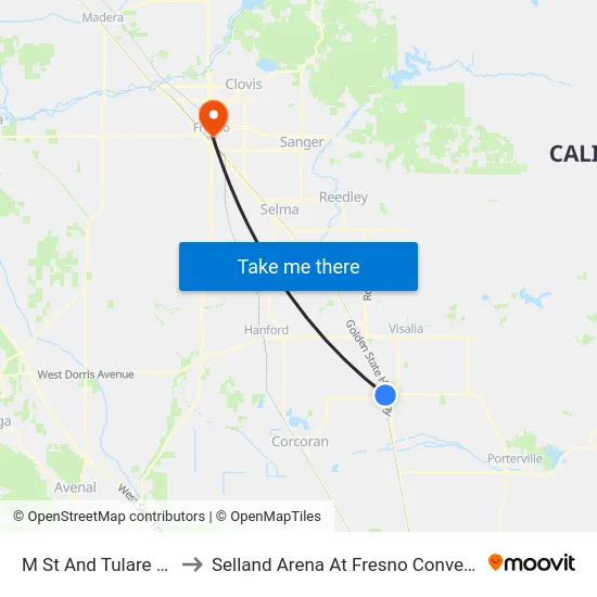 M St And Tulare Ave- Shell Station to Selland Arena At Fresno Convention & Entertainment Center map