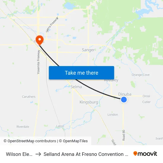 Wilson Elementary to Selland Arena At Fresno Convention & Entertainment Center map