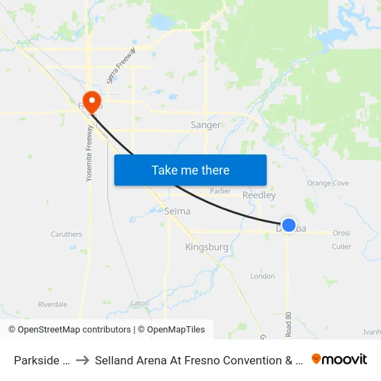 Parkside Village to Selland Arena At Fresno Convention & Entertainment Center map