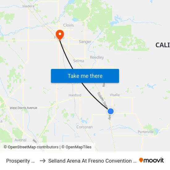 Prosperity Ave- Chilis to Selland Arena At Fresno Convention & Entertainment Center map