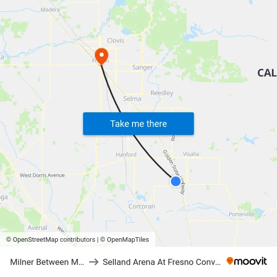 Milner Between Martino And Cochran to Selland Arena At Fresno Convention & Entertainment Center map