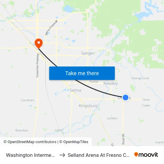 Washington Intermediate School/ JFK Academy to Selland Arena At Fresno Convention & Entertainment Center map