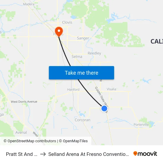 Pratt St And Alpine Ave to Selland Arena At Fresno Convention & Entertainment Center map
