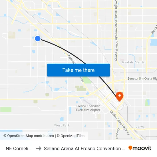 NE Cornelia - Ashlan to Selland Arena At Fresno Convention & Entertainment Center map