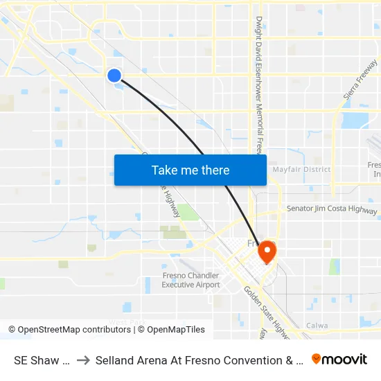 SE Shaw - Marty to Selland Arena At Fresno Convention & Entertainment Center map