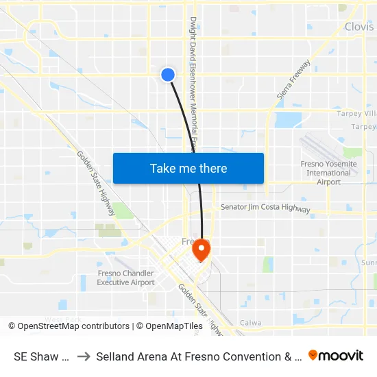SE Shaw - Maroa to Selland Arena At Fresno Convention & Entertainment Center map