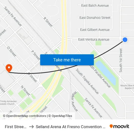 First Street Station to Selland Arena At Fresno Convention & Entertainment Center map