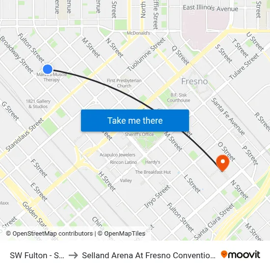 SW Fulton - San Joaquin to Selland Arena At Fresno Convention & Entertainment Center map