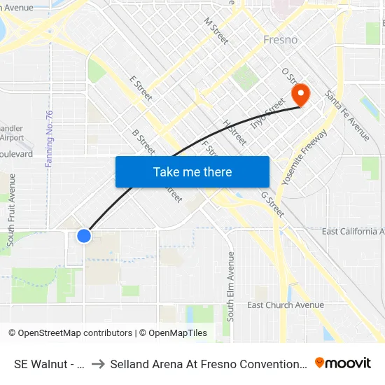 SE Walnut - California to Selland Arena At Fresno Convention & Entertainment Center map