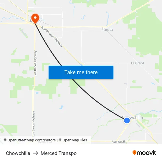 Chowchilla to Merced Transpo map