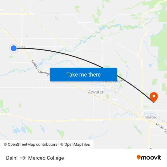Delhi to Merced College map