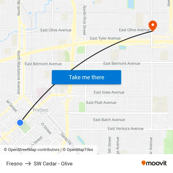 Fresno to SW Cedar - Olive map