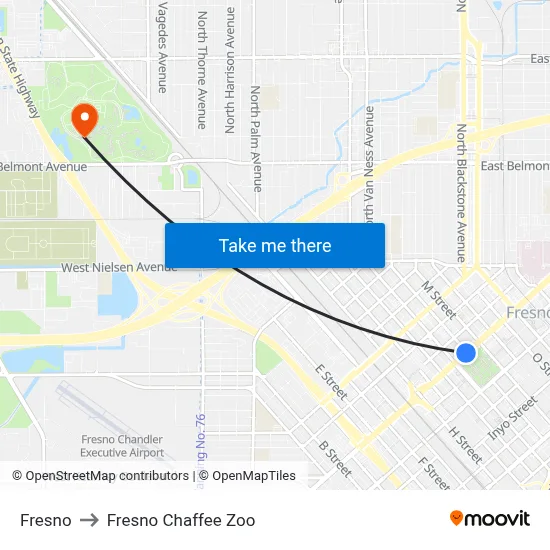 Fresno to Fresno Chaffee Zoo map