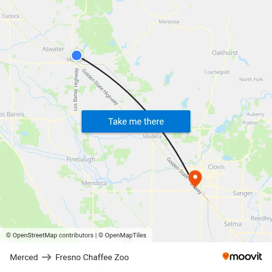 Merced to Fresno Chaffee Zoo map