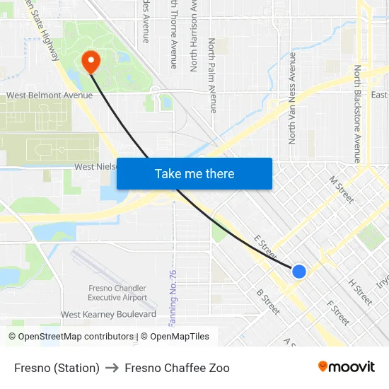 Fresno (Station) to Fresno Chaffee Zoo map