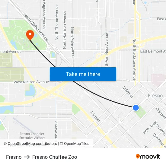 Fresno to Fresno Chaffee Zoo map