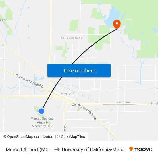 Merced Airport (MCE) to University of California-Merced map