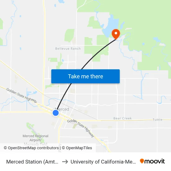 Merced Station (Amtrak) to University of California-Merced map