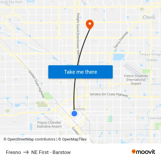 Fresno to NE First - Barstow map