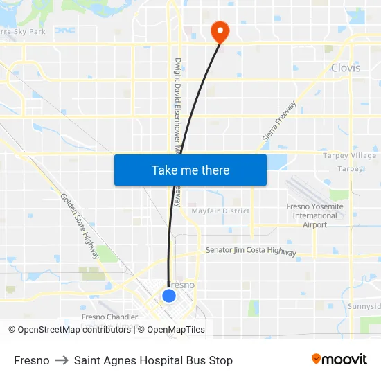 Fresno to Saint Agnes Hospital  Bus Stop map
