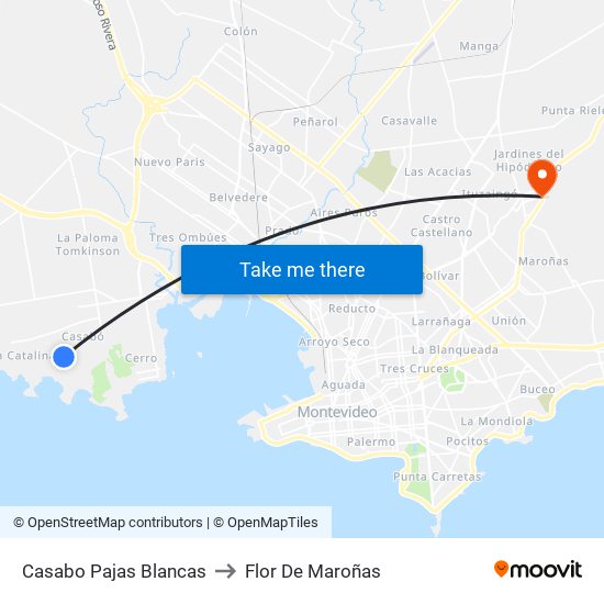 Casabo Pajas Blancas to Flor De Maroñas map
