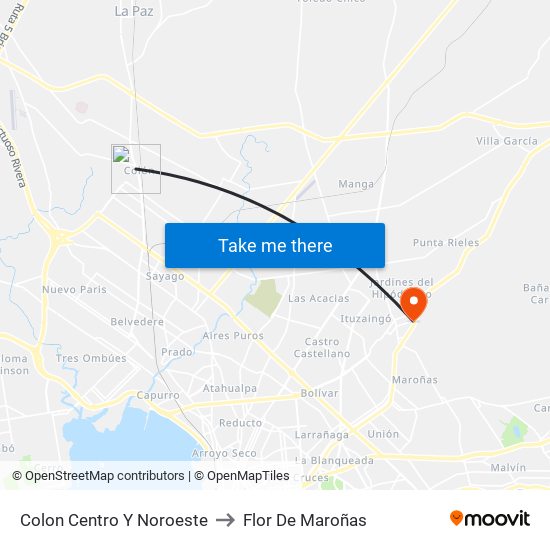 Colon Centro Y Noroeste to Flor De Maroñas map