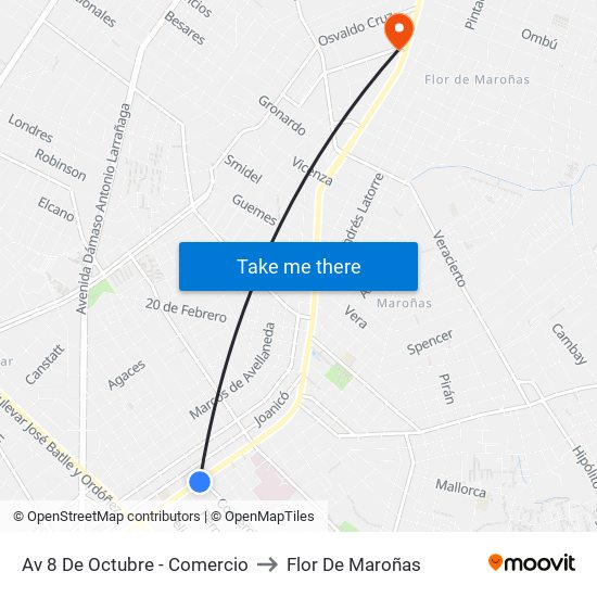 Av 8 De Octubre - Comercio to Flor De Maroñas map