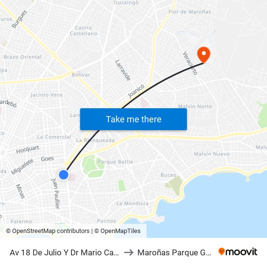 Av 18 De Julio Y Dr Mario Cassinoni to Maroñas Parque Guarani map