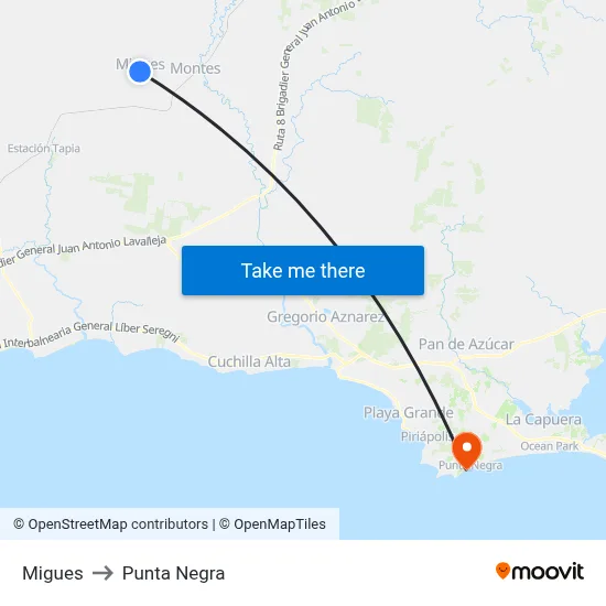 Migues to Punta Negra map