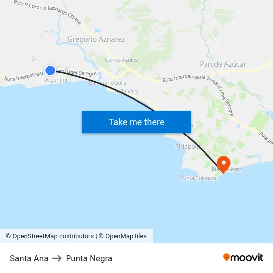 Santa Ana to Punta Negra map