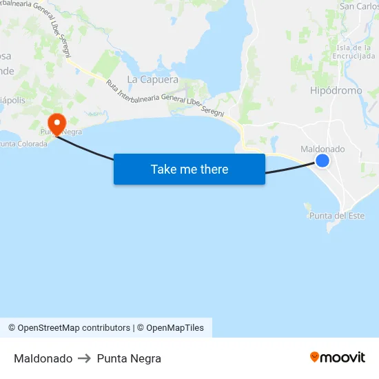 Maldonado to Punta Negra map