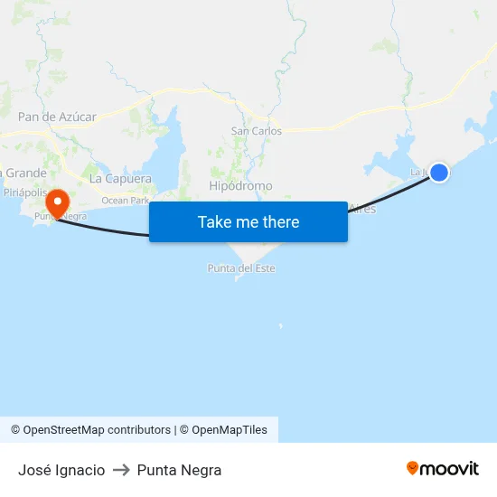 José Ignacio to Punta Negra map