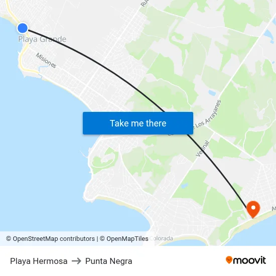 Playa Hermosa to Punta Negra map