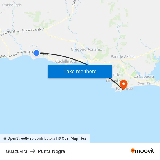 Guazuvirá to Punta Negra map